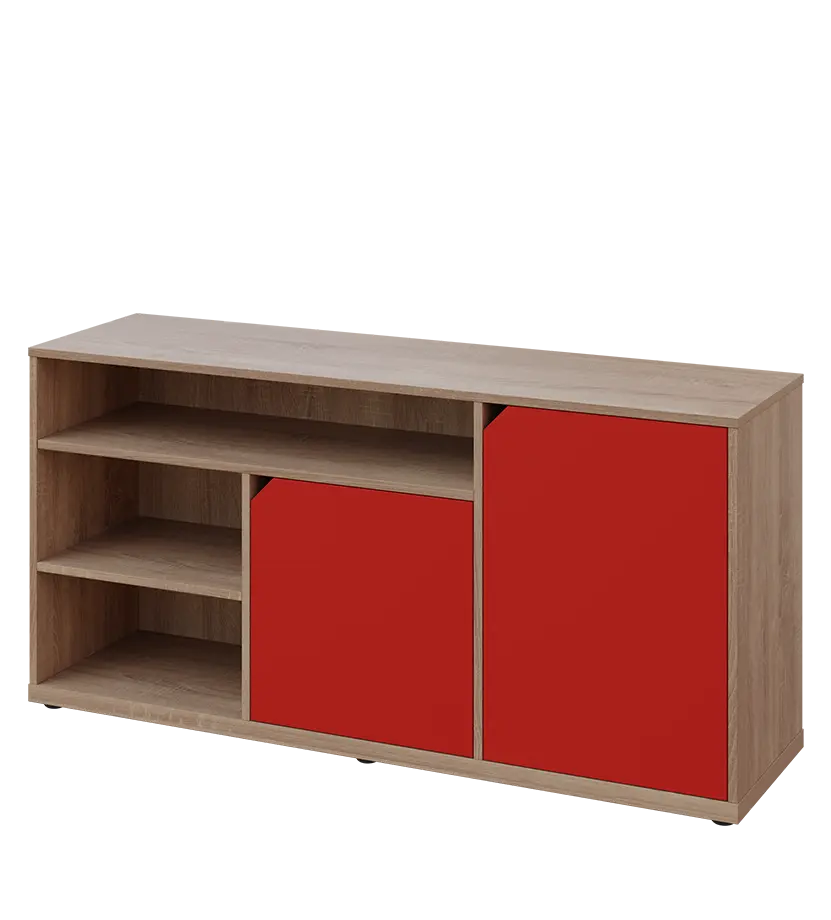 KU2-15DN3 P skříňka nízká 2-dveřová, nika, 740x1522x400, provedení pravé, dub bardolino/červená